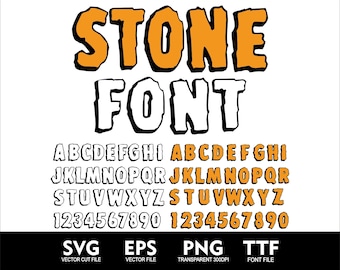 Cartoon Stone Font SVG Flint Svg Cartoon Flint-Stone Font Stones Letters Flint Layered font Cricut Svg Png TTF Font