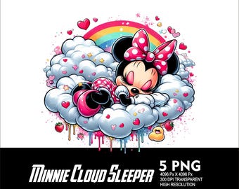 5 PNG Minnie Baby Mouse Sleeper Splash and Watercolor Transparent PNG file for Sublimation 300Dpi High Resolution PNG Minnie Baby Girl