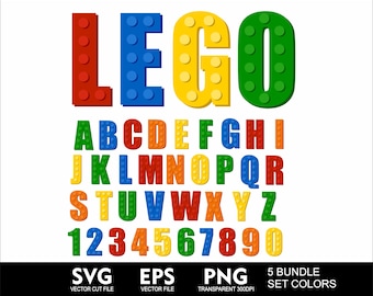Bundle Bricks Font LEG Puzzle Font 5 Full Colors Set Brick Font Brick Svg Letters for Cricut SVG Toys Leg Font Svg Png Eps Birthday Font
