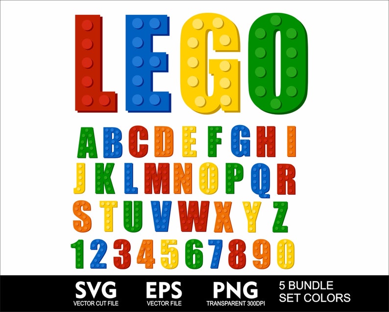 Bundle Bricks Font LEG Puzzle Font 5 Full Colors Set Brick Font Brick Svg Letters for Cricut SVG Toys Leg Font Svg Png Eps Birthday Font image 1