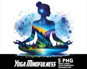 5 PNG Woman Yoga Meditation Art Mindfulness Design Splash Transparent Png file for Sublimation 300Dpi High Resolution Png Yoga Art V4