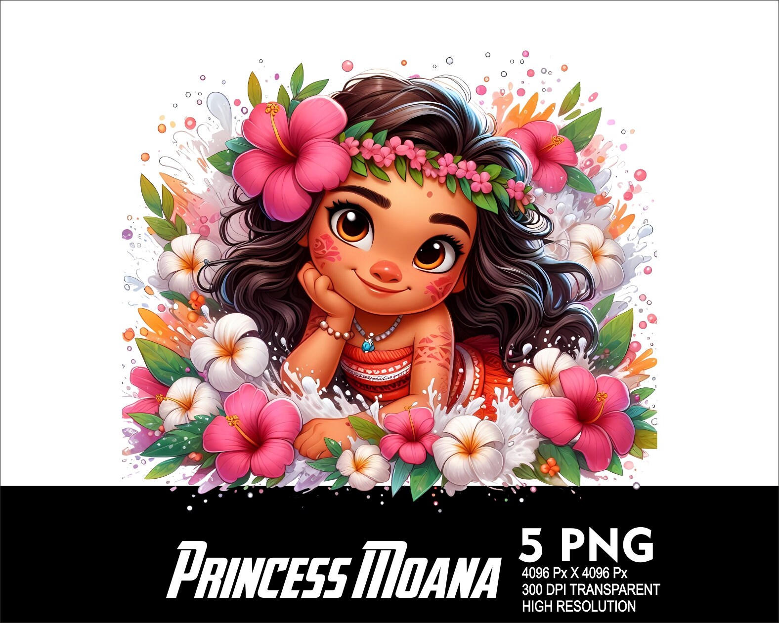 5 PNG Princess Moana Flowers Splash Transparent PNG File for