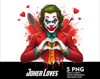 5 PNG Joker Loves Splash and Watercolor Transparent PNG file for Sublimation 300Dpi High Resolution Png  DTG Design Bad Boy Heroes