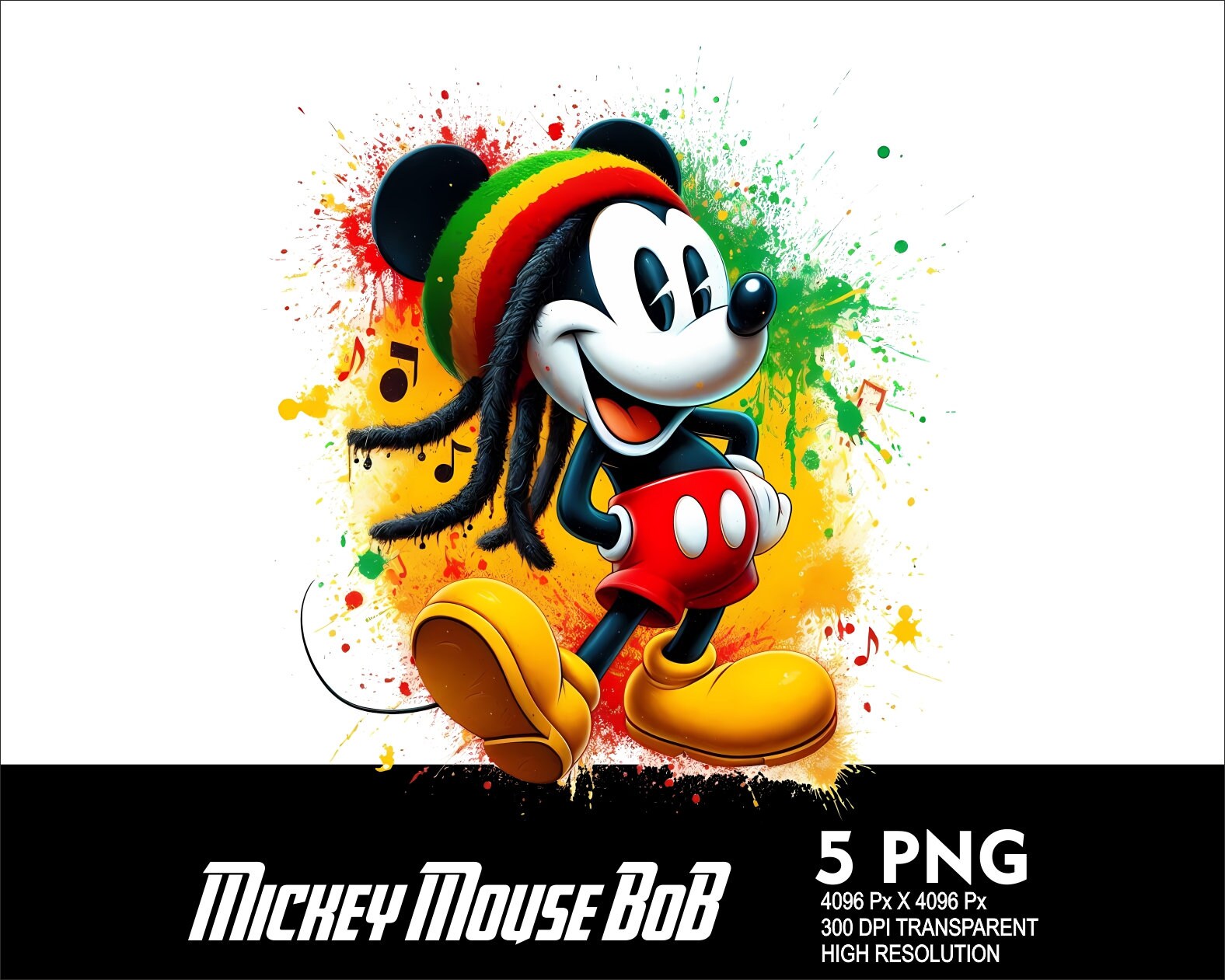 Smicky Rasta 5 PNG Mouse Bob M. Style Splash Transparent PNG File for Sublimation ...