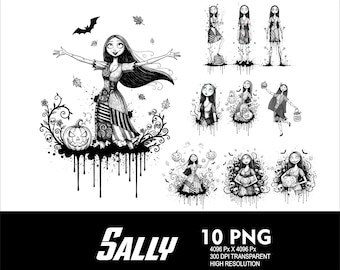 10 PNG Sally Halloween Splash Archivo PNG transparente 300Dpi Archivos PNG de descarga de alta resolución Diseño de Sally de Halloween