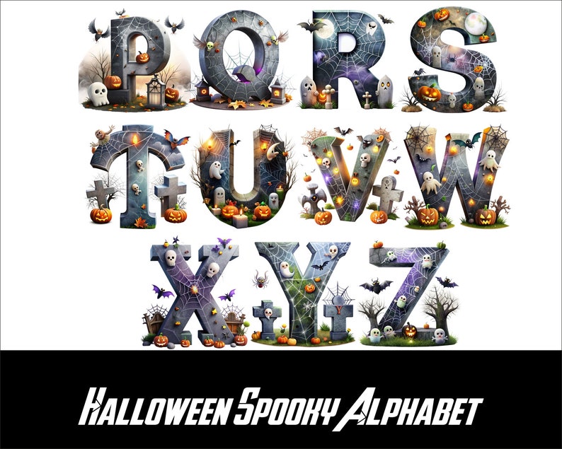 Halloween Spooky Alphabet Font PNG Spooky Letters and Numbers for Sublimation PNG Witch Halloween Doodle Font Png Letters image 5
