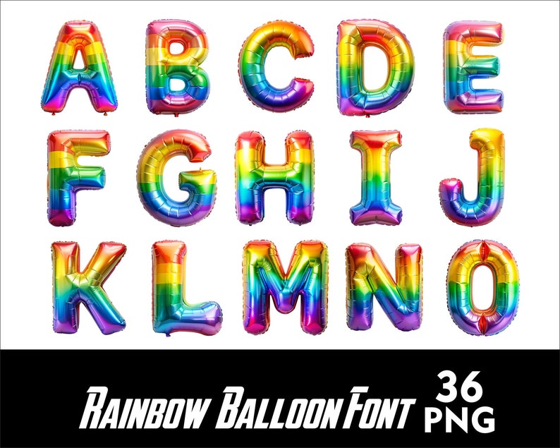 Foil Rainbow Balloon Alphabet Party Font PNG Letters Rainbow Letters ...
