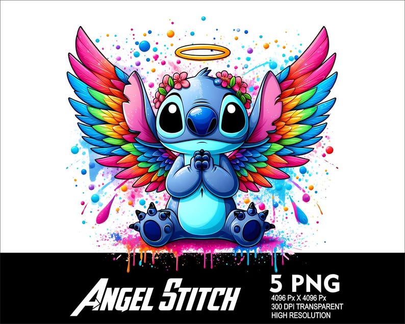 5 PNG Angel Stitch Splash and Watercolor Transparent PNG File for ...