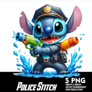 5 PNG Police Stitch Splash and Watercolor Transparent PNG file for Sublimation 300Dpi High Resolution PNG Download Files Stitch Design