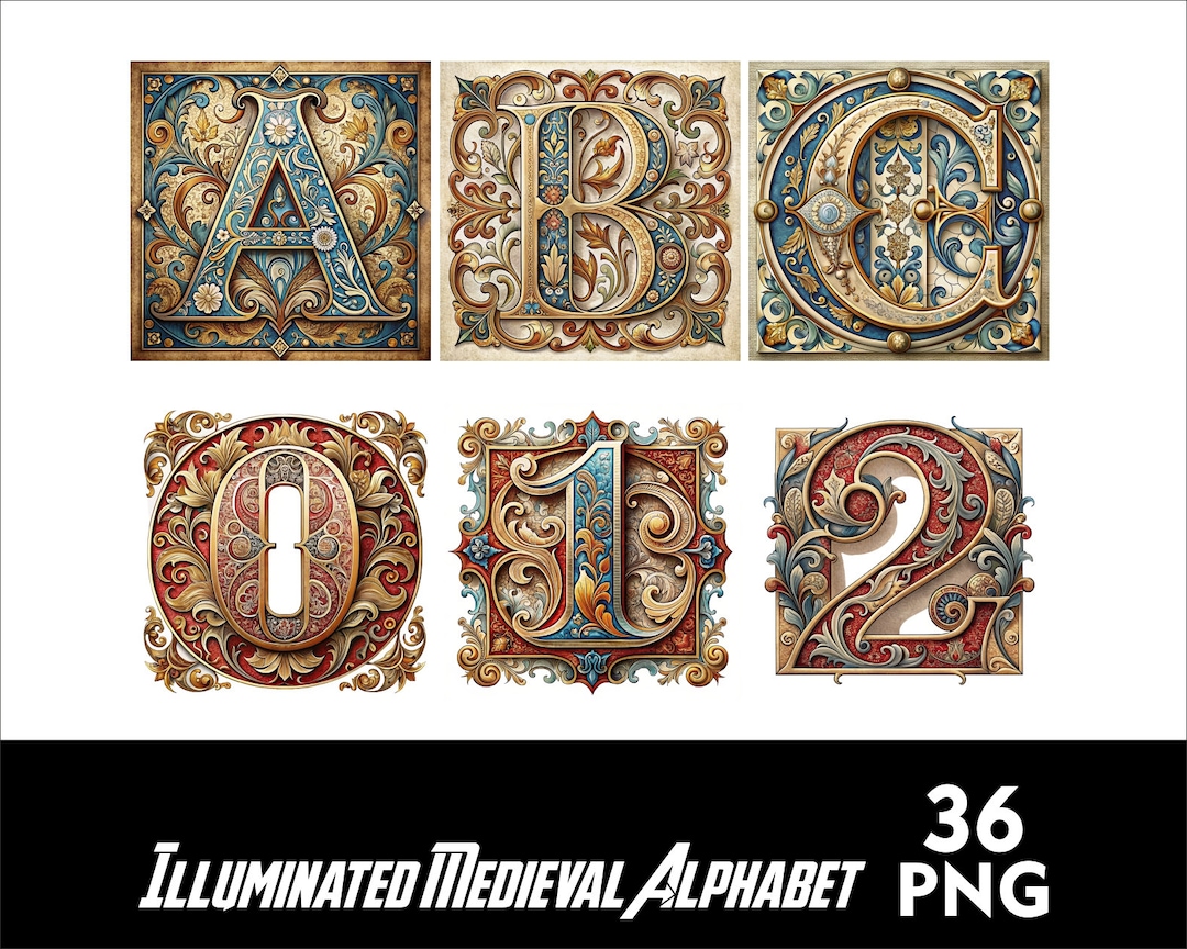 Illuminated Letters Medieval Alphabet PNG Alphabet English