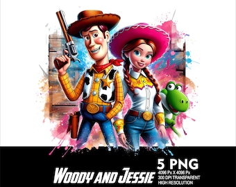 5 PNG Toy Story Cowgirl Jessie Woody Splash y acuarela Archivo PNG transparente para sublimación 300Dpi Alta resolución PNG Descargar archivos