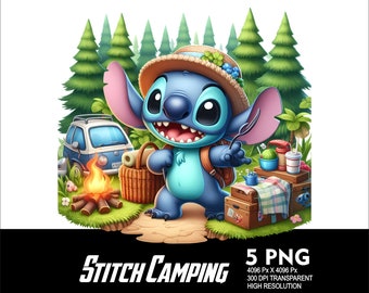 5 PNG Camping Stitch Splash Archivo PNG transparente para sublimación 300 Dpi Alta resolución PNG Descargar archivos Stitch Camping