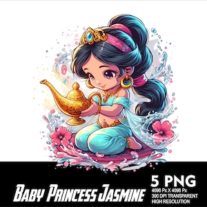 5 PNG Baby Princess Jasmine Splash Transparent PNG file for Sublimation 300Dpi High Resolution PNG Dtg Design Princess Baby Jasmine