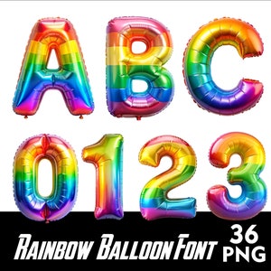 Folie Regenbogen Ballon Alphabet Party Schrift PNG Buchstaben Regenbogen Buchstaben und Zahlen für Sublimation PNG Regenbogen Doodle Schrift Png Buchstaben