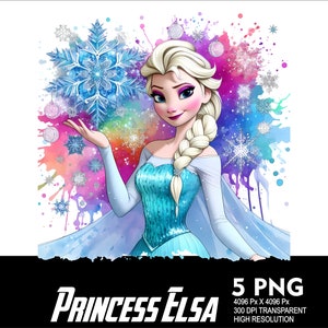 5 png prinses Elsa splash en aquarel transparant png-bestand voor sublimatie 300 dpi hoge resolutie png DTG ontwerp prinses Elsa