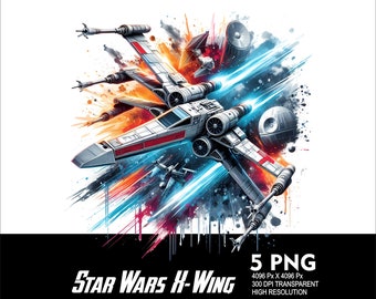 5 PNG StarWars X-Wing Splash und Aquarell Transparente Png-Datei für Sublimation 300Dpi Hohe Auflösung Png DTG Design Png