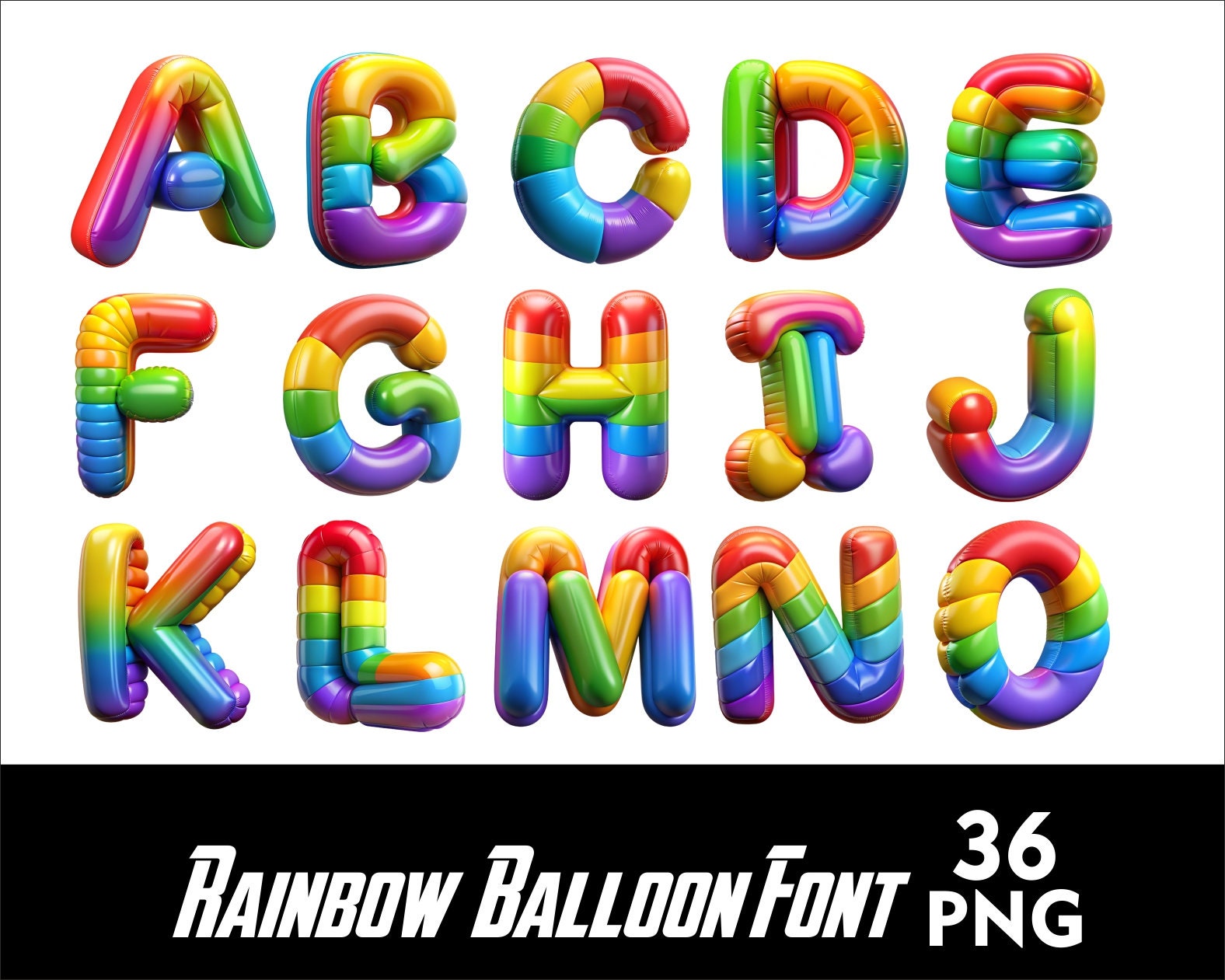 Rainbow Balloon Alphabet Party Font PNG Letters Rainbow Letters and ...