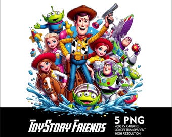 5 PNG Toy Story Friends Splash and Watercolor Transparent PNG file for Sublimation 300Dpi High Resolution PNG Download Files Woody
