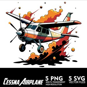 May include: A red and white cartoon airplane flying through a burst of orange and black smoke. The airplane has a propeller and landing gear. The image is set against a white background.