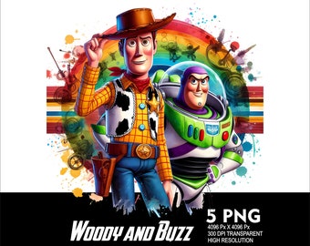 5 PNG Toy Story Sheriff Woody and Buzz Splash and Watercolor Transparent PNG file for Sublimation 300Dpi High Resolution PNG Download Files