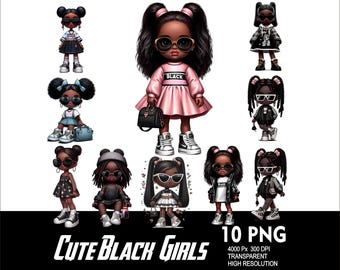 10 PNG Cute Black Girl Splash Transparent PNG file for Sublimation 300Dpi High Resolution PNG Cute Afro Girl Clipart Png Chibi Girl