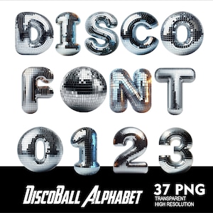 Alfabeto da discoteca Carattere palla da discoteca Lettere PNG Carattere da festa Lettere e numeri da discoteca per sublimazione Carattere PNG Lettere da festa ragazza Png