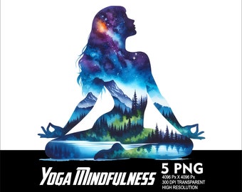 5 PNG Woman Yoga Meditation Art Mindfulness Design Splash Transparent Png file for Sublimation 300Dpi High Resolution Png Yoga Art V8