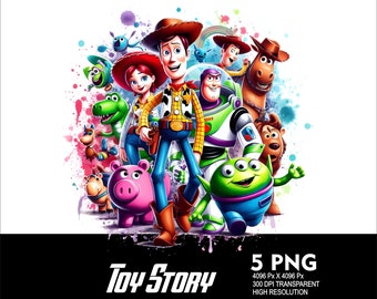 5 PNG Toy Story Heroes Splash and Watercolor Transparent PNG file for Sublimation 300Dpi High Resolution PNG Download Files Woody
