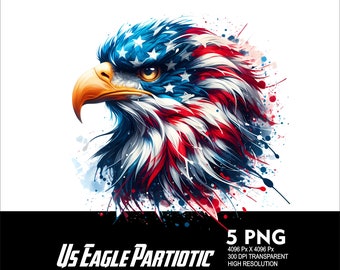 5 PNG Patriotic Eagle Splash and Watercolor Transparent PNG file for Sublimation 300Dpi High Resolution Png DTG Design Us Eagle Veteran