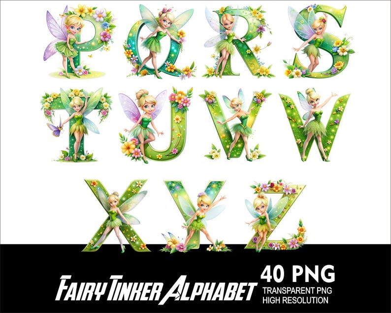 Fairy Tinker Alphabet Tinker Fairy Font PNG Girl Party Letters and ...