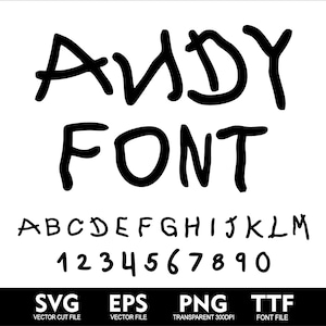 ANDY Toy Story Schrift SVG Andy Alphabet Andy Toy Story Alphabet für Cricut SVG Png Eps Andy TTF Schriftart, ANDY Letters