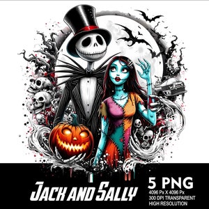 5 PNG-Jack und Sally Halloween Splash Transparente PNG-Datei für Sublimation 300Dpi hochauflösende PNG-Download-Dateien Halloween-Design