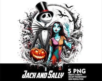 5 PNG Jack i Sally Halloween Splash Przezroczysty plik PNG do sublimacji 300Dpi Wysoka rozdzielczość Pobierz pliki Projekt na Halloween