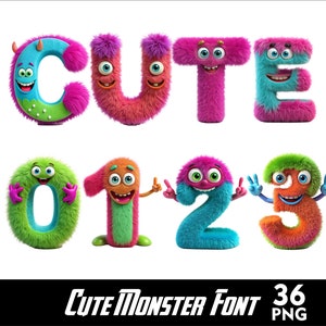 Alphabet de monstres mignons PNG Halloween Doodle polices de caractères Alphabet de lettres et chiffres monstres PNG Alphabet de lettres d'Halloween PNG