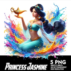 5 PNG Princess Jasmine Splash and Watercolor Transparent PNG file for Sublimation 300Dpi High Resolution Png DTG Design Princess Jasmine