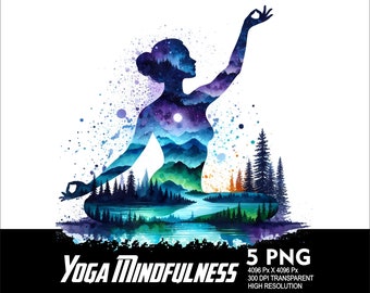 5 PNG Woman Yoga Meditation Art Mindfulness Design Splash Transparent Png file for Sublimation 300Dpi High Resolution Png Yoga Art V7