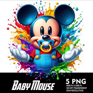 5 PNG Baby Mouse Splash and Watercolor Transparent PNG file for Sublimation 300Dpi High Resolution PNG Download Files Minnie Baby Mickey