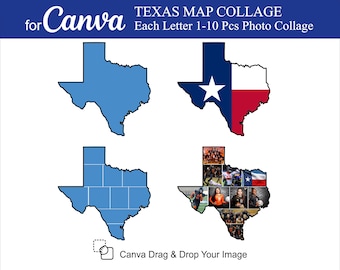Canva Texas Fotocollage für Canva 1 Stück und 10 Stück innerhalb Collage für Canva TEXAS Map Design Photo Fill bearbeitbare Karten Foto Texas Collage