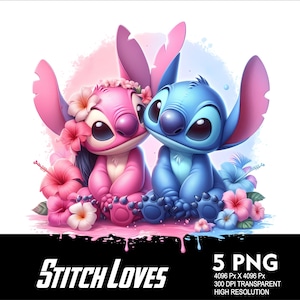 5 PNG Stitch Loves Splash and Watercolor Transparent PNG file for Sublimation 300Dpi High Resolution PNG Download Files Stitch Loves Design