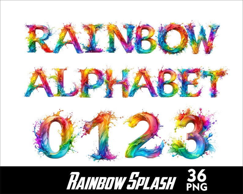 Rainbow Splash Alphabet 3d Font PNG Letters Rainbow Letters and Numbers for Sublimation PNG Rainbow Doodle Font Png Letters image 1