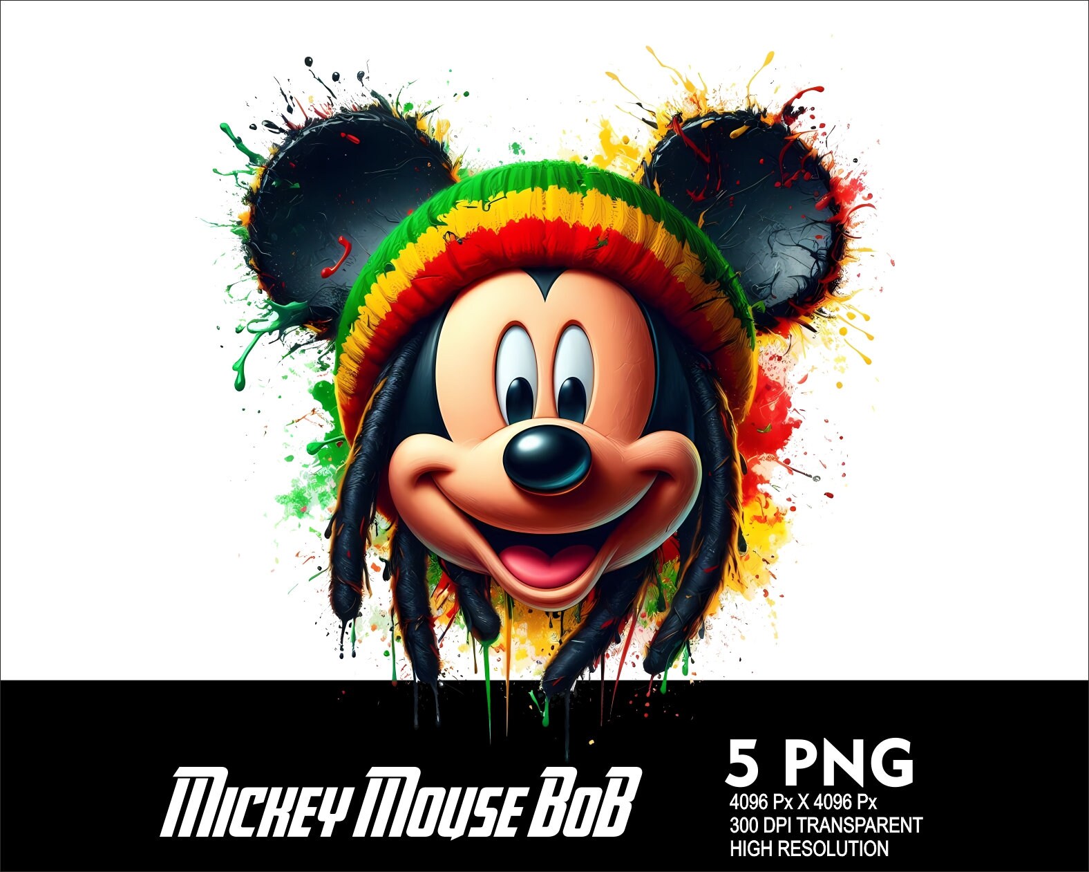 Smicky Rasta 5 PNG Mouse Bob M. Style Splash Transparent PNG File for Sublimation ...