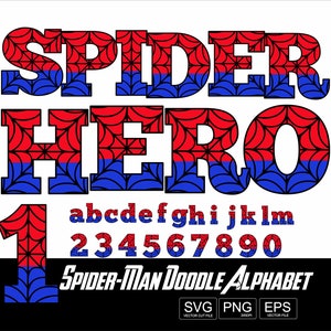 Super Hero Spinne Alphabet PNG Spinne Schrift Super Hero Buchstabe Held Doodle PNG Schrift Kinder Vektor geschnitten Datei Eps Png Kinder Tshirt Design