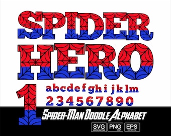 Super Hero Spider Alphabet PNG Spider Font Super Hero Letter Hero Doodle PNG font Kids Vector Svg Eps Png Font Kids Tshirt Design