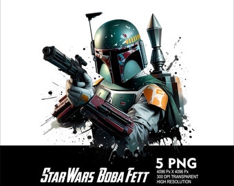 5 PNG StarWars Jedi B-Fett Splash y acuarela Archivo Png transparente para sublimación 300Dpi Alta resolución Png DTG Diseño Png