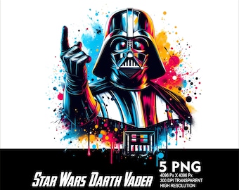 5 PNG StarWars Darth Vader Jedi Splash and Watercolor Transparent Png file for Sublimation 300Dpi High Resolution Png DTG Design Png