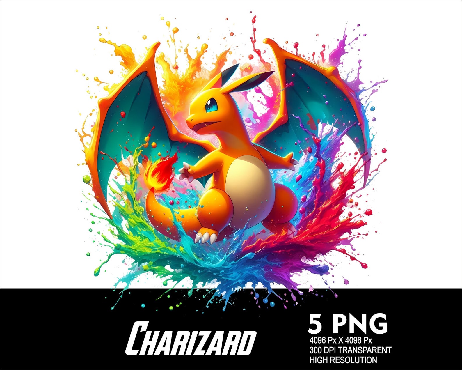 5 PNG Charizard Splash and Watercolor Transparent Png File for ...