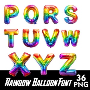 Foil Rainbow Balloon Alphabet Party Font PNG Letters Rainbow Letters ...