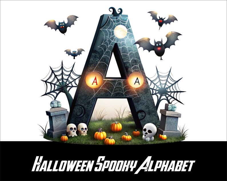 Halloween Spooky Alphabet Font PNG Spooky Letters and Numbers for Sublimation PNG Witch Halloween Doodle Font Png Letters image 2