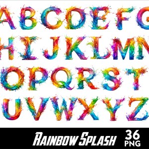 Rainbow Splash Alphabet 3d Font PNG Letters Rainbow Letters and Numbers for Sublimation PNG Rainbow Doodle Font Png Letters image 2
