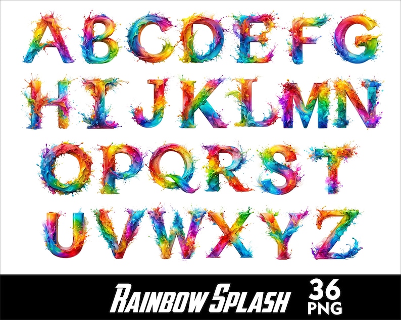 Rainbow Splash Alphabet 3d Font PNG Letters Rainbow Letters and Numbers for Sublimation PNG Rainbow Doodle Font Png Letters image 2